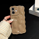 Popxstar  Solid Color Gloss 3D Wave Texture Phone Case for iPhone 16 15 14 13 16 Pro Max Soft Silicone Shockproof Protection Coque Cover