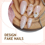 Popxstar  24Pcs Long Coffin Fake Nails Sweet Pink Ballet Press On Nails French Tips Ballerina False Nails Flower Bowknot Pearls Designs