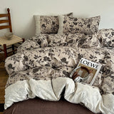 Popxstar  4PCS Vintage Style Bedding Set Nordic Floral Lace Duvet Cover Flat Sheet Set Twin Double Size Bed Sheet Set For Bedroom Decor