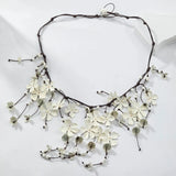 Popxstar Multi-layered Waterfall Shaped White Flowers Necklace for Women Boho Handmade Chains Tassels Necklaces Jewelry Accessories