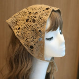 Popxstar Floral Hair Bandana Knitted Head Kerchief Women Bandana Handmade Crochet Hair Scarf Triangled Headband with Ties