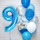 Popxstar 12pcs Blue 32inch Number Foil Latex Balloon Happy Birthday Party Decorations Kids Boy Baby 1 2 3 4 5 6 7 8 9 Year Old Supplies