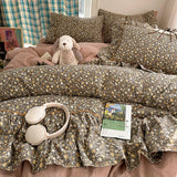 3/4Pcs Bedding Set Korean Princess Polka Dot Bedding Cute Bow Bed Linen 2 Bedroom Cotton Bed Linen With Ruffles Couple Quilt