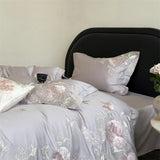 Popxstar  Premium 600TC Egyptian Cotton Luxury Flowers Butterfly Embroidery Pink Bedding Set Duvet Cover Flat/Fitted Sheet Pillowcase 4Pcs