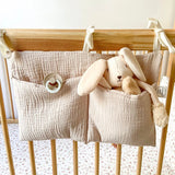 Popxstar Baby Crib Storage Bag Cotton Double Pouch Newborn Bed Headboard Organizer for Kids Baby Bedding Diaper Toys Bag