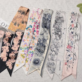 Popxstar Fashion Skinny Scarf Women Luxury Brand Twill Printing Tie Bag Handle Ribbon Hair Band Women's Headscarf New Design Silk Scarves