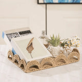 Handmade Paper Rope Storage Basket Rectangular Scalloped Edge Storage Tray Decorative Large Capacity Fruit Basket Bedroom