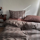Popxstar  Nordic Ins Bedding Set Plaid Classic Vintage Pure Cotton Duvet Cover Set Double Queen Size Flat Sheets Set Different Pillowcases