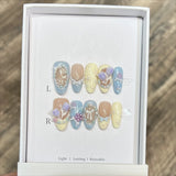 10Pcs Lovely Sweet Bowknot Fruit Nail Summer Flowers Pearl Press on Nails Colorful Almond French False Nails Cat Eye Fake Nails