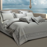 Popxstar  1400TC Egyptian Cotton Silky Luxury Wide Edge Embroidery Grey Bedding Set Duvet Cover Bed Sheet/Fitted Sheet Pillowcases 4Pcs