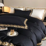 Popxstar  1000TC Egyptian Cotton Luxury Gold Embroidery Bedding Set Black Khaki Patchwork Duvet Cover Bed Sheet Fitted Sheet Pillowcases