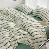 Popxstar  Simple Style Red And Blue Strip Duvet Cover Set Bed Sheet Set Washed Cotton Bedding Set