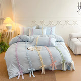 New INS Princess Style Bedding Sets Colorful Bow Quilt Cover Romantic Bedclothes Woman Girls Bedroom Duvet Cover 4pcs