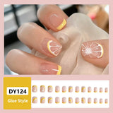 Popxstar 24pcs Lemon Short Wear Tips Nail False Patch Press on Nails Supplies for Professionals Artifical Fake Nails Faux Ongles Uñas