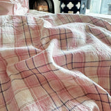 Popxstar  Vintage French Plaid Lace Ruffles 100% Cotton Bedding Set Duvet Cover Set Bed Sheet/Bed Skirt/Fitted Sheet Pillowcases 4Pcs