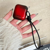Popxstar  Lovely Black Red Gradient Soft Case With Keychain Fall Prevention Lanyard Earphone Cover for AirPods 1 2 3 4 Pro 2 TPU Shell