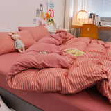 Popxstar Simple Striped Bedding Set, AB Contrasting Color Duvet Cover, 2 Pillowcases, Single, Double, King Twill, Full Sizes, 3 Pieces