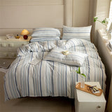 Popxstar  Striped Duvet Cover Set Queen 100% Washed Cotton Bedding Set, Luxury Soft Pink Vertical Ticking Stripes Comforter Cover, (3pcs)