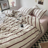 Popxstar Bed Linen Bed Sheets Set Stripes Dots Duvet Cover Set Quilt Cover Bed Sheet Quilt Sets Queen Size INS Blogger Comforter Sets
