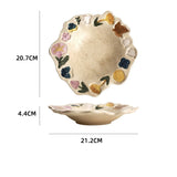 Popxstar  1PC Hand-painted Ceramic Tableware Underglaze Color Vegetable Plate New Flower Relief Plate Household Salad Tableware