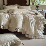 Popxstar  100% Cotton Pastoral Floral Print Ruffles Bow Princess Bedding Set Queen King Duvet Cover Set Bed Sheet/Fitted Sheet Pillowcases