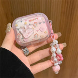 Popxstar Cute 3D Rabbit Headphones Case For AirPods 1 2 3 With Love Heart Beads Pendant Protective Shell Soft Cover For AirPods Pro 2