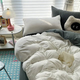 Popxstar Cotton Bed Linen Solid Bedding Set with Sheet Duvet Cover Pillowcases Single Couple Bedsheet King Queen Double Twin Size