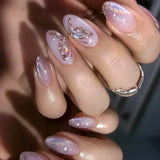 Popxstar 24Pcs Pink Almond False Nails Butterfly Ballet with French Design Wearable Fake Nails Simple Artificial Press on Nails Tips Art