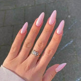 Popxstar  24Pcs Almond False Nails Pink Gradient Simple with French Design Wearable Fake Nails Short Full Cover Press on Nail Tips Art