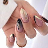 Popxstar 24pcs Mid-length Almond Press on Nails with Simple Glitter Blue Full Cover False Nail Fashion French Wearable Fake Nails Sets