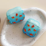 Popxstar  sea blue goldfish pattern silicone wave earphone case for airpods 1 2 3 4 pro pro 2 protection cover lovely  koi fish pendant