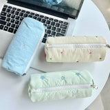 Embroidery Pencil Case Pouch Pillow Shape Single Layer Makeup Lipstick Bag Zipper Holder Simple Pen Case School Office Supply