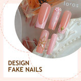 Popxstar  24Pcs Long Coffin Fake Nails Sweet Pink Ballet Press On Nails French Tips Ballerina False Nails Flower Bowknot Pearls Designs