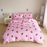 Popxstar  Strawberry Bedding Set, Pink Kawaii Strawberry Duvet Cover Soft Reversible Comoforter Cover with 2 Pillowcases for Women Girls
