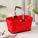 26 L Grocery Shopping Basket Aluminum Frame Oxford Cloth Shopping Bag Basket Handheld with Zippered Side Pockets