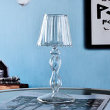 Popxstar  European Style Glass Desk Lamp Shaped Candle Holder High Legged Striped Candle Holder Wedding Home Creative Decoration
