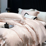Popxstar  Luxury Satin Jacquard Bedding Set 1000TC Lyocell Cotton Soft Silky Duvet Cover Set Bed Sheet/Fitted Sheet Pillowcases 4Pcs