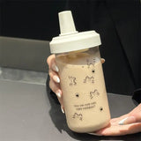 New Plastic Water Bottle For Girls With Straw Lid Bubble Milk Tea Plastic Cup Simple Outdoor School Straw Drinking Water Bottles