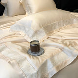 Popxstar  Lyocell Bamboo Fiber Luxury Embroidery Summer Quilt Soft Silky Thin Comforter Blanket With Bed Sheet Pillowcases Bedding Set