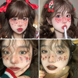 Christmas Makeup Stickers Cute Heart Fake Tattoo for Woman Face Pink Cartoon Temporary Tattoo Waterproof Tatuajes Temporales
