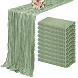 Popxstar 10PCS Set Semi-Sheer Gauze Wedding Table Runner Sage Green Cheesecloth Table Dining Party Christmas Banquets Arches Cake Decor