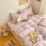 Popxstar  Class bed new cream wind solid color bed sheet four-piece set student quilt cover four-piece set household