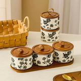 Popxstar 3pcs Ceramics Jars Lid Coffee Bean Storage Container‌ Dustproof and Moisture-proof with Cover Kitchen Organizer Jars for Spices