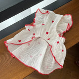 Summer Princess Dog Clothes Cute Heart Print Bow Dress for Chihuahua Puppy Sweet Skirt Cotton Dress for Girl Dog Pet Costume