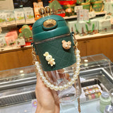 Ins Simple Fashion Plastic Water Bottle For Girls With Leather Sleeve And Strap Straw Adult Pregnant Women Portable Sippy Cups