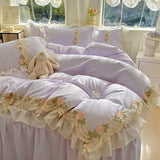New INS Princess Style Bedding Sets Ruffle Lace Bow Quilt Cover Romantic Bedclothes Woman Girls Bedroom Duvet Cover 4pcs