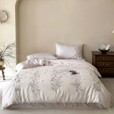 Popxstar  Flowers Embroidery Luxury Bedding Set 600TC Lyocell Bamboo Fiber Soft Silky Duvet Cover Flat/Fitted Bed Sheet Pillowcases 4Pcs
