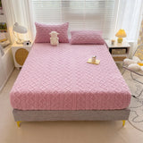 Popxstar Thicken Taffeta Fitted Sheet Winter Warm Mattress Protector Cover for Bedroom Home Bed Cover Dustproof Non-slip Bedding Embossed