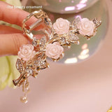 Popxstar New Female Camellia Flower Grab Clip Retro Ponytail Braid Crab Metal Grab Clip Fashion Sweet Girl Hair Card Hair Accessories