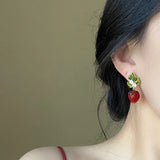 Popxstar Delicate Red Strawberry Flower Drop Earrings for Women 3D Simulated Fruit Green Leaves Earrings Girls Jewelry Accessories
